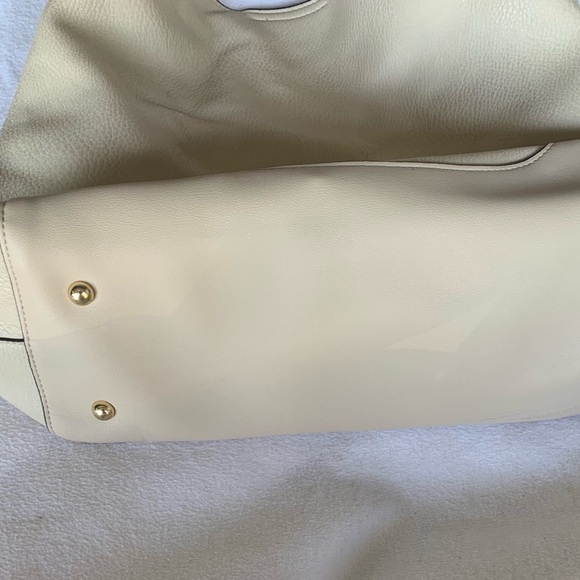 SANDRA ROBERTS SQUARED Large Leather Ivory Shoulder Bag Double Handles Womens - Picture 7 of 14
